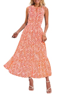 Foto 1 | Foto 1 | Vestido Prettygarden Para Mujer Con Cordón Y Cuello En V, Maxi Naranja, Xxl - Venta Internacional.