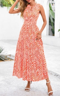 Foto 3 | Foto 3 | Vestido Prettygarden Para Mujer Con Cordón Y Cuello En V, Maxi Naranja, Xxl - Venta Internacional.