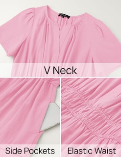 Foto 6 | Foto 6 | Vestido Midi Zesica, Casual De Verano, Cuello En V, Cintura Elástica, Rosa - Venta Internacional.