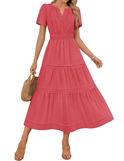 Foto 1 | Foto 1 | Vestido Midi Zesica Casual De Verano Con Cuello En V Y Cintura Elástica Para Mujer - Venta Internacional.