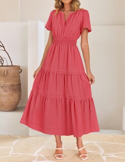 Foto 2 | Foto 2 | Vestido Midi Zesica Casual De Verano Con Cuello En V Y Cintura Elástica Para Mujer - Venta Internacional.