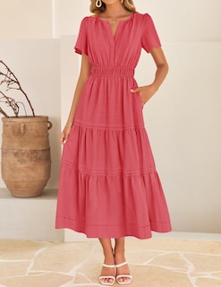 Foto 3 | Foto 3 | Vestido Midi Zesica Casual De Verano Con Cuello En V Y Cintura Elástica Para Mujer - Venta Internacional.