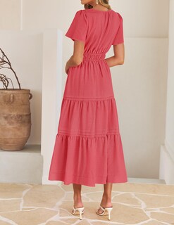 Foto 4 | Foto 4 | Vestido Midi Zesica Casual De Verano Con Cuello En V Y Cintura Elástica Para Mujer - Venta Internacional.