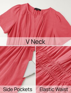 Foto 6 | Foto 6 | Vestido Midi Zesica Casual De Verano Con Cuello En V Y Cintura Elástica Para Mujer - Venta Internacional.