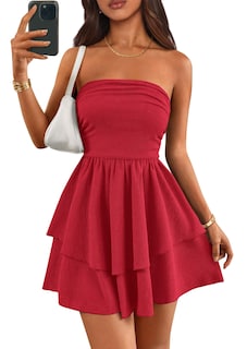 Foto 1 | Foto 1 | Vestido Prettygarden Para Mujer, Verano 2025, Sin Tirantes, Rojo, Talla L - Venta Internacional.