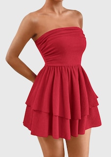 Foto 3 | Foto 3 | Vestido Prettygarden Para Mujer, Verano 2025, Sin Tirantes, Rojo, Talla L - Venta Internacional.
