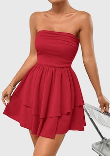 Foto 5 | Foto 5 | Vestido Prettygarden Para Mujer, Verano 2025, Sin Tirantes, Rojo, Talla L - Venta Internacional.