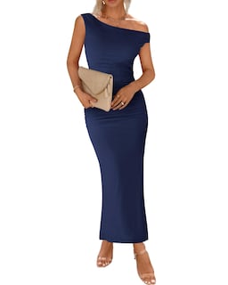 Foto 1 | Foto 1 | Vestido Largo Btfbm Para Mujer, Verano 2025, Con Un Solo Hombro, Azul Marino Fruncido - Venta Internacional.