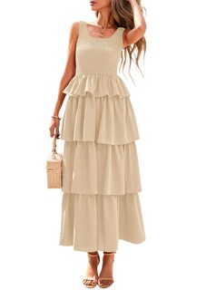 Foto 1 | Foto 1 | Vestido Prettygarden Para Mujer, Verano 2025, Sin Mangas, Midi, Color Albaricoque - Venta Internacional.