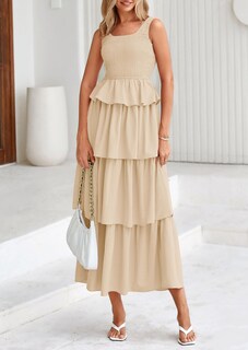 Foto 3 | Foto 3 | Vestido Prettygarden Para Mujer, Verano 2025, Sin Mangas, Midi, Color Albaricoque - Venta Internacional.