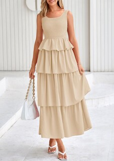 Foto 5 | Foto 5 | Vestido Prettygarden Para Mujer, Verano 2025, Sin Mangas, Midi, Color Albaricoque - Venta Internacional.