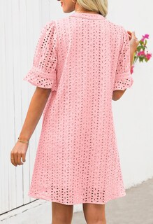 Foto 4 | Foto 4 | Minivestido Merokeety 2025, Verano, Manga Corta, Cuello En V, Rosa - Venta Internacional.