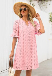 Foto 5 | Foto 5 | Minivestido Merokeety 2025, Verano, Manga Corta, Cuello En V, Rosa - Venta Internacional.