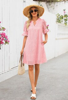 Foto 7 | Foto 7 | Minivestido Merokeety 2025, Verano, Manga Corta, Cuello En V, Rosa - Venta Internacional.