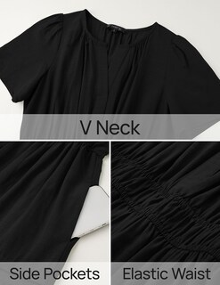 Foto 6 | Foto 6 | Vestido Midi Zesica, Casual De Verano, Cuello En V, Cintura Elástica, Negro - Venta Internacional.