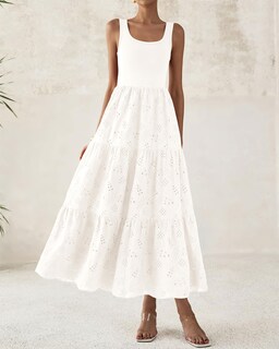 Foto 7 | Foto 7 | Vestido Btfbm Para Mujer Con Ojales De Verano, Midi, Blanco, Talla S - Venta Internacional.