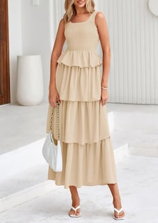 Foto 3 | Foto 3 | Vestido Prettygarden Para Mujer, Verano 2025, Sin Mangas, Midi, Color Albaricoque - Venta Internacional.