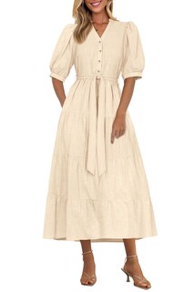 Foto 1 | Foto 1 | Vestido Midi Prettygarden Para Mujer, Verano 2025, Cuello En V Con Bolsillos - Venta Internacional.