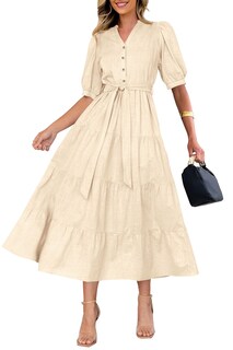 Foto 2 | Foto 2 | Vestido Midi Prettygarden Para Mujer, Verano 2025, Cuello En V Con Bolsillos - Venta Internacional.
