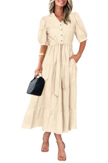 Foto 3 | Foto 3 | Vestido Midi Prettygarden Para Mujer, Verano 2025, Cuello En V Con Bolsillos - Venta Internacional.