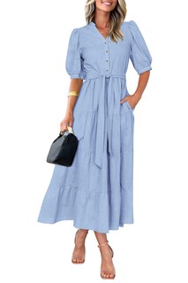 Foto 3 | Foto 3 | Vestido Midi Prettygarden Para Mujer, Verano 2025, Cuello En V Con Bolsillos - Venta Internacional.