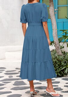 Foto 2 | Foto 2 | Vestido Midi Prettygarden Para Mujer, Verano 2025, Cuello En V Con Bolsillos - Venta Internacional.