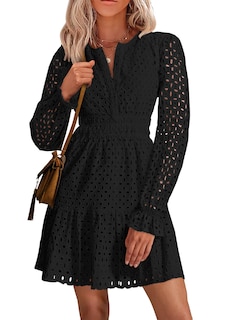Foto 1 | Foto 1 | Minivestido Prettygarden 2025 Para Mujer, Manga Larga, Cuello En V, Negro - Venta Internacional.