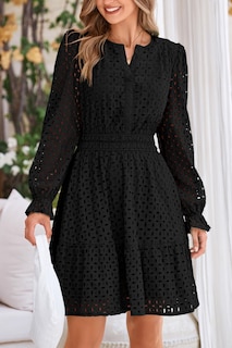 Foto 2 | Foto 2 | Minivestido Prettygarden 2025 Para Mujer, Manga Larga, Cuello En V, Negro - Venta Internacional.