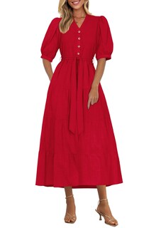 Foto 1 | Foto 1 | Vestido Midi Prettygarden Para Mujer, Verano 2025, Cuello En V Con Bolsillos - Venta Internacional.