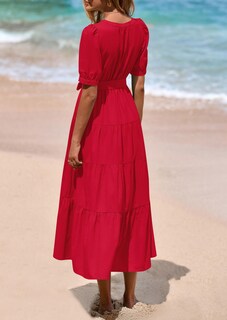 Foto 2 | Foto 2 | Vestido Midi Prettygarden Para Mujer, Verano 2025, Cuello En V Con Bolsillos - Venta Internacional.