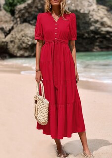 Foto 3 | Foto 3 | Vestido Midi Prettygarden Para Mujer, Verano 2025, Cuello En V Con Bolsillos - Venta Internacional.