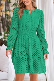 Foto 2 | Foto 2 | Minivestido Prettygarden 2025 Para Mujer, Manga Larga, Cuello En V, Verde - Venta Internacional.