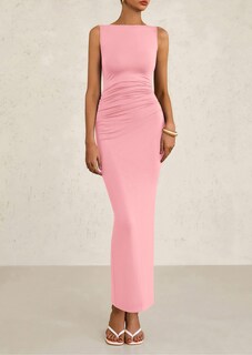 Foto 3 | Foto 3 | Vestido Midi Prettygarden 2025, Verano, Sin Mangas, Rosa Fruncido - Venta Internacional.