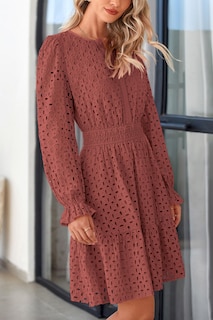 Foto 4 | Foto 4 | Minivestido Prettygarden 2025 Para Mujer, Cuello En V, Línea A, Marrón Y Rojo - Venta Internacional.