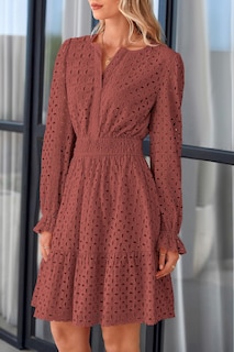 Foto 5 | Foto 5 | Minivestido Prettygarden 2025 Para Mujer, Cuello En V, Línea A, Marrón Y Rojo - Venta Internacional.