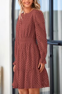 Foto 7 | Foto 7 | Minivestido Prettygarden 2025 Para Mujer, Cuello En V, Línea A, Marrón Y Rojo - Venta Internacional.