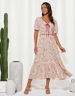 Foto 2 | Foto 2 | Vestido Floral De Verano Grace Karin A Media Pierna Fruncida De Manga Corta - Venta Internacional.