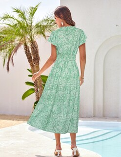 Foto 3 | Foto 3 | Vestido Grace Karin Para Verano, Estilo Bohemio, Con Volantes, Casual, Maxi Verde, Xl - Venta Internacional.