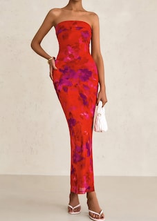 Foto 3 | Foto 3 | Vestido Largo Prettygarden Para Mujer Con Estampado Floral, Sin Tirantes, Color Rojo - Venta Internacional.
