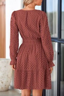 Foto 2 | Foto 2 | Minivestido Prettygarden 2025 Para Mujer, Cuello En V, Línea A, Marrón Y Rojo - Venta Internacional.