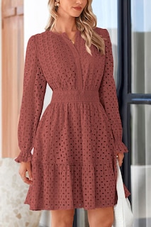 Foto 3 | Foto 3 | Minivestido Prettygarden 2025 Para Mujer, Cuello En V, Línea A, Marrón Y Rojo - Venta Internacional.