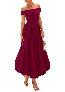 Foto 1 | Foto 1 | Vestido Prettygarden De Verano Con Hombros Descubiertos Para Mujer, Color Rojo Vino - Venta Internacional.