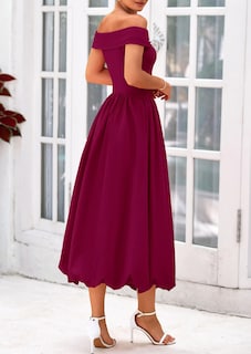 Foto 2 | Foto 2 | Vestido Prettygarden De Verano Con Hombros Descubiertos Para Mujer, Color Rojo Vino - Venta Internacional.