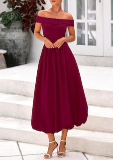 Foto 3 | Foto 3 | Vestido Prettygarden De Verano Con Hombros Descubiertos Para Mujer, Color Rojo Vino - Venta Internacional.