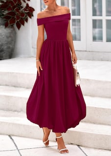Foto 4 | Foto 4 | Vestido Prettygarden De Verano Con Hombros Descubiertos Para Mujer, Color Rojo Vino - Venta Internacional.