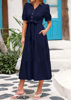 Foto 4 | Foto 4 | Vestido Midi Prettygarden Para Mujer, Verano 2025, Cuello En V Con Bolsillos - Venta Internacional.