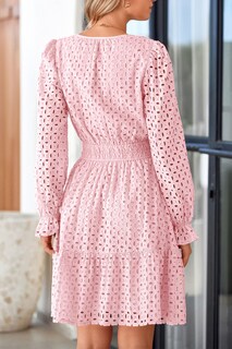 Foto 2 | Foto 2 | Minivestido Prettygarden 2025 Para Mujer, Manga Larga, Cuello En V, Rosa - Venta Internacional.