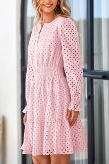 Foto 7 | Foto 7 | Minivestido Prettygarden 2025 Para Mujer, Manga Larga, Cuello En V, Rosa - Venta Internacional.