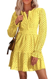Foto 1 | Foto 1 | Minivestido Prettygarden 2025 Para Mujer, Cuello En V, Línea A, Amarillo - Venta Internacional.