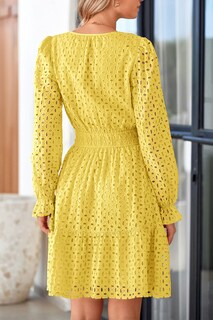 Foto 2 | Foto 2 | Minivestido Prettygarden 2025 Para Mujer, Cuello En V, Línea A, Amarillo - Venta Internacional.
